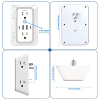 USB Wall Charger, 6 Outlet Extender with 4 USB Charging Ports 3-Sided Power Strip Multi Plug Outlets Wall Adapter Spaced for Home Travel Office