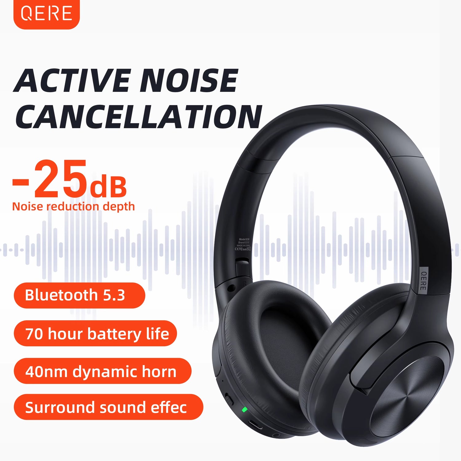 Wireless Headphones  E80 Earphone Bluetooth 5.3 ANC Noise Cancellation Hi-Res Audio over the Ear Headset 70H 40Mm Driver2.4G