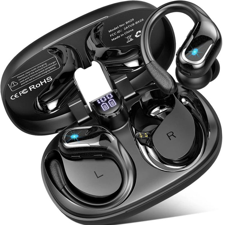 Ark Ecart Wireless Earbud, Bluetooth 5.3 Headphones Pure Bass Sound with Earhooks, 75H Battery Over-Ear Headphones, Audio Earphones Headset