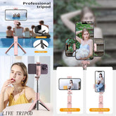 Portable Telescopic Selfie Stick Tripod with Remote Control, Bluetooth-Compatible Selfie Tripod Stand, Universal Extensible Wireless Selfie Tripod, Smartphone Cellphone Selfie Tripod for Recording, Travel Tripod