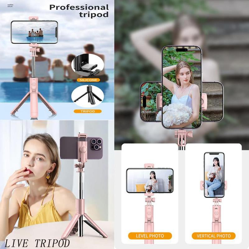 Portable Telescopic Selfie Stick Tripod with Remote Control, Bluetooth-Compatible Selfie Tripod Stand, Universal Extensible Wireless Selfie Tripod, Smartphone Cellphone Selfie Tripod for Recording, Travel Tripod