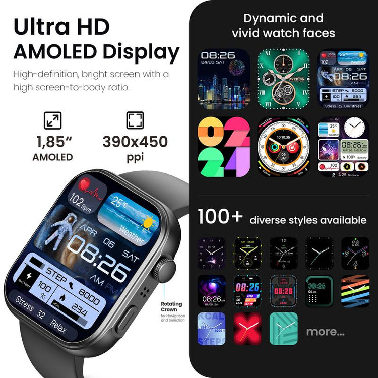 TOZO S6 Smartwatch Ultra-Clear AMOLED Screen Dynamic Bluetooth Call,Sports Modes Fitness Watch Activity Tracker with Heart Rate/Sleep Oxygen Monitor IP68 Waterproof Dustproof Smartphone Wristwatch Devices Wearable Pedometer Weather Updates Workout