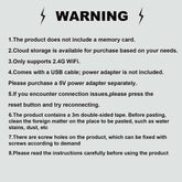 Warning information for WiFi Wireless Home Security Camera setup and usage.