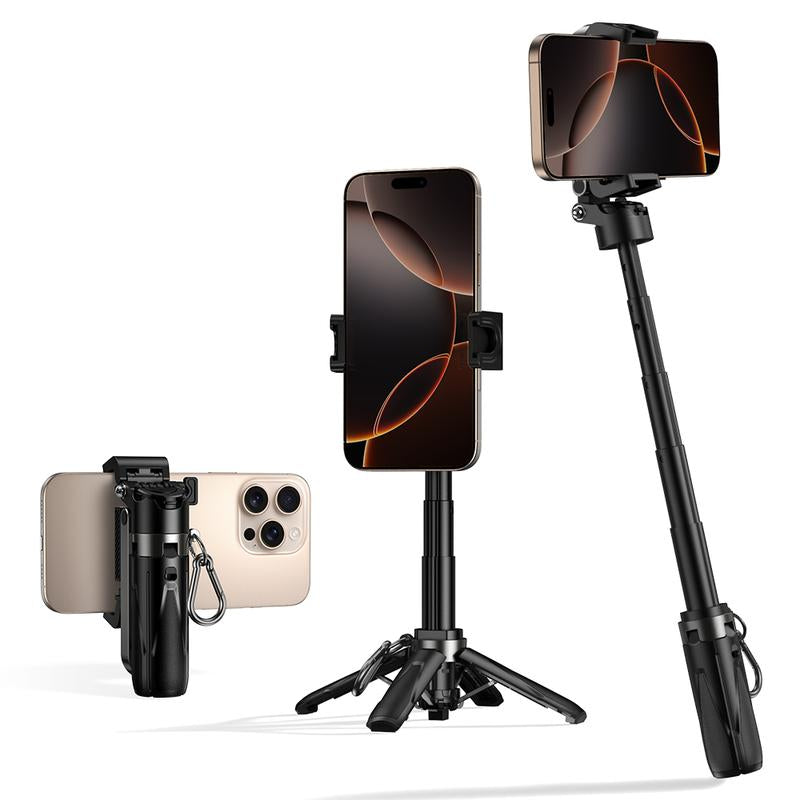 Portable Selfie Stick, All-In-1 Smartphone Tripod Stand with Wireless Remote, Extendable Tripod Stand, 360 Degrees Adjustable Phone Tripod