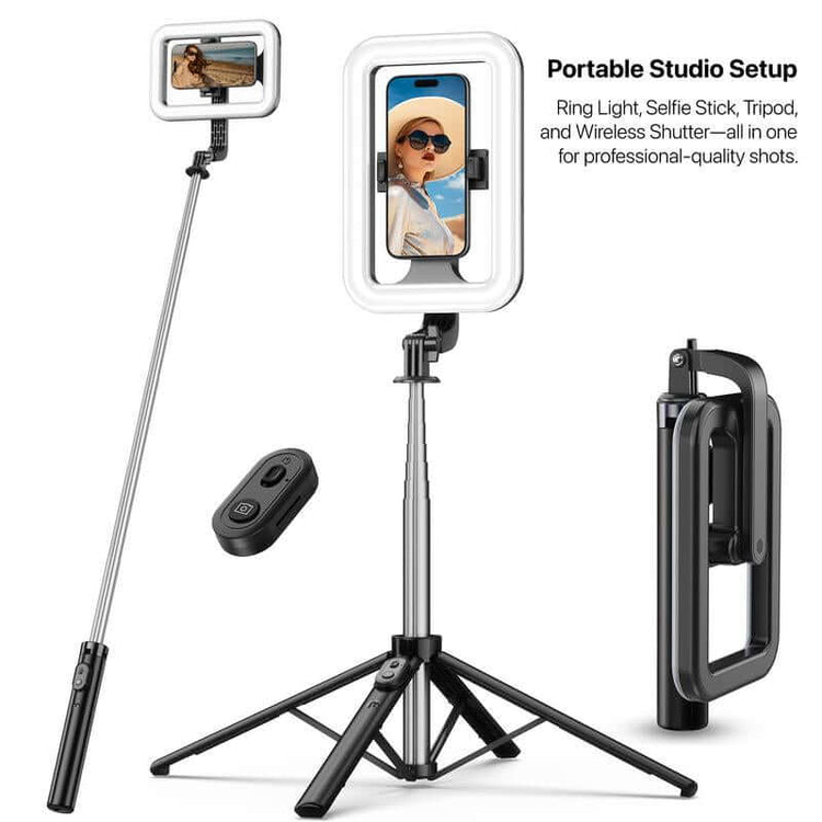 Mybat Pro Selfie Stick, Extendable Spotlight Tripod Stand with 8" Dimmable LED Light, Remote Control Cellphone Holder for Tiktok/Video Recording