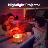 Northern Lights Projector creating a warm ambiance with ocean waves and a cozy atmosphere for relaxation.