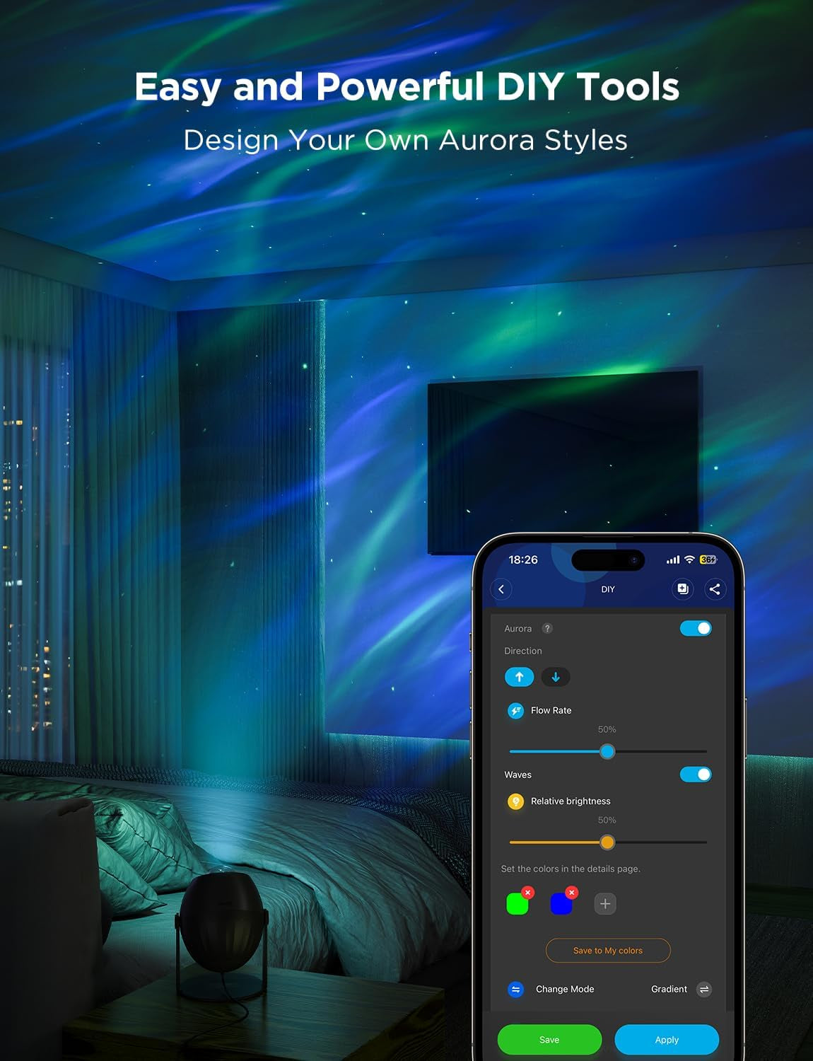 aurora wave led nebula projector night ambiance