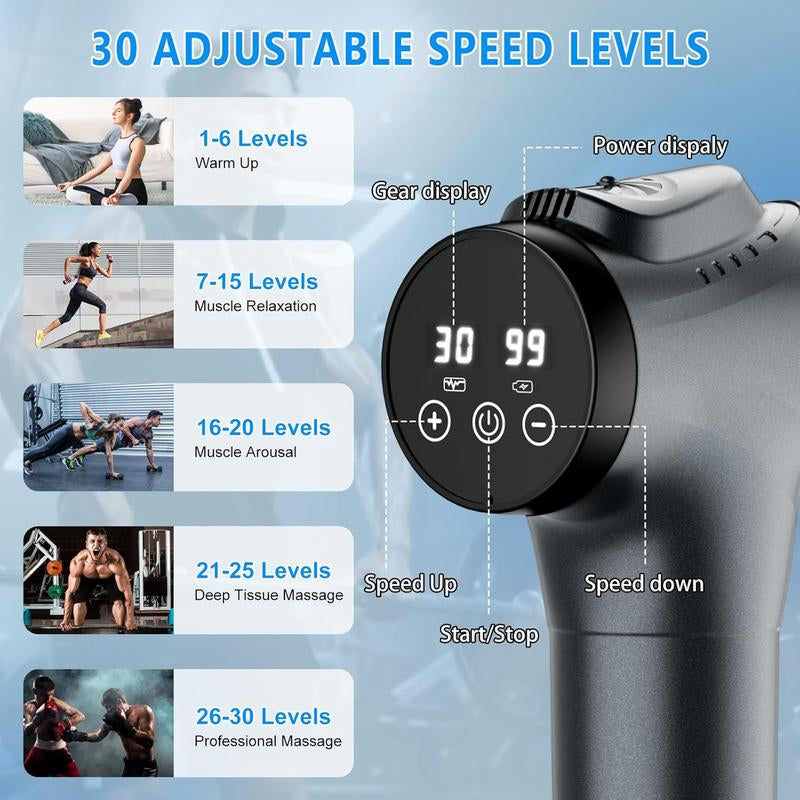 Muscle Deep Tissue Massage Gun,Massagers Neck and Shoulder,With 30 Speed Levels 9 Massage Head,Neck Massager,Couple/Family Gift,Comfort,Relaxing,Gifts for Fathers Day,Grey