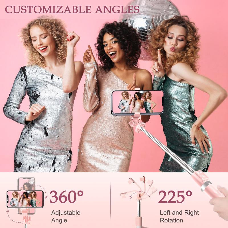 6-In-1 Selfie Tripod W/Dual Fill Lights & Wireless Remote | Portable Adjustable Phone Stand | Detachable 360° Compact Travel Tripod