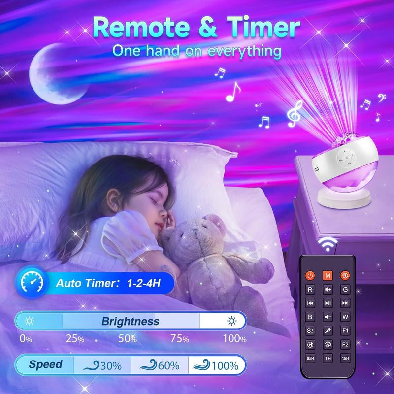 One Fire Northern Lights Projector,16Color Galaxy Projector for Bedroom, 15 White Noise Galaxy Projector, 5Moon Star Projector, Bluetooth Ambient Light Projector, Remote Timer Star Lights Audio Mood Lighting Aurora Living Room Night Light Kids
