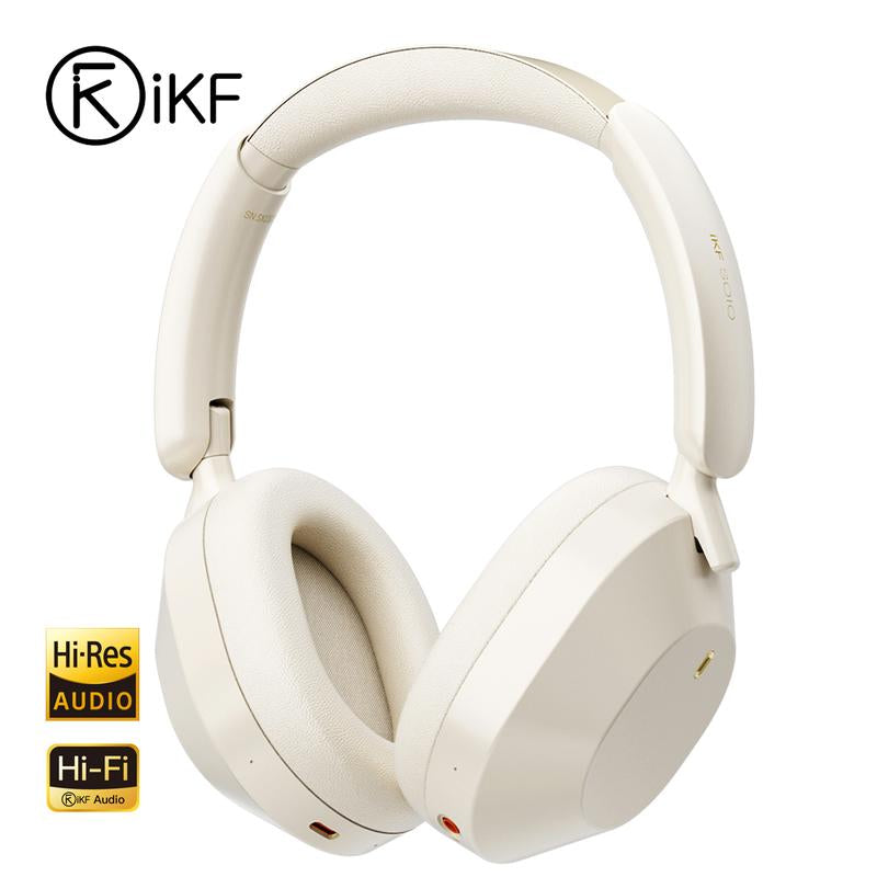 Ikf-Solo Active Noise Cancelling Wireless Headphones Bluetooth Hi-Res Audio 0.035S Low Latency 130 Hours Playtime Support Wired Wireless App Control with Microphone Call Noise Cancellation Over-Ear Headset for Ios Android PC Laptop