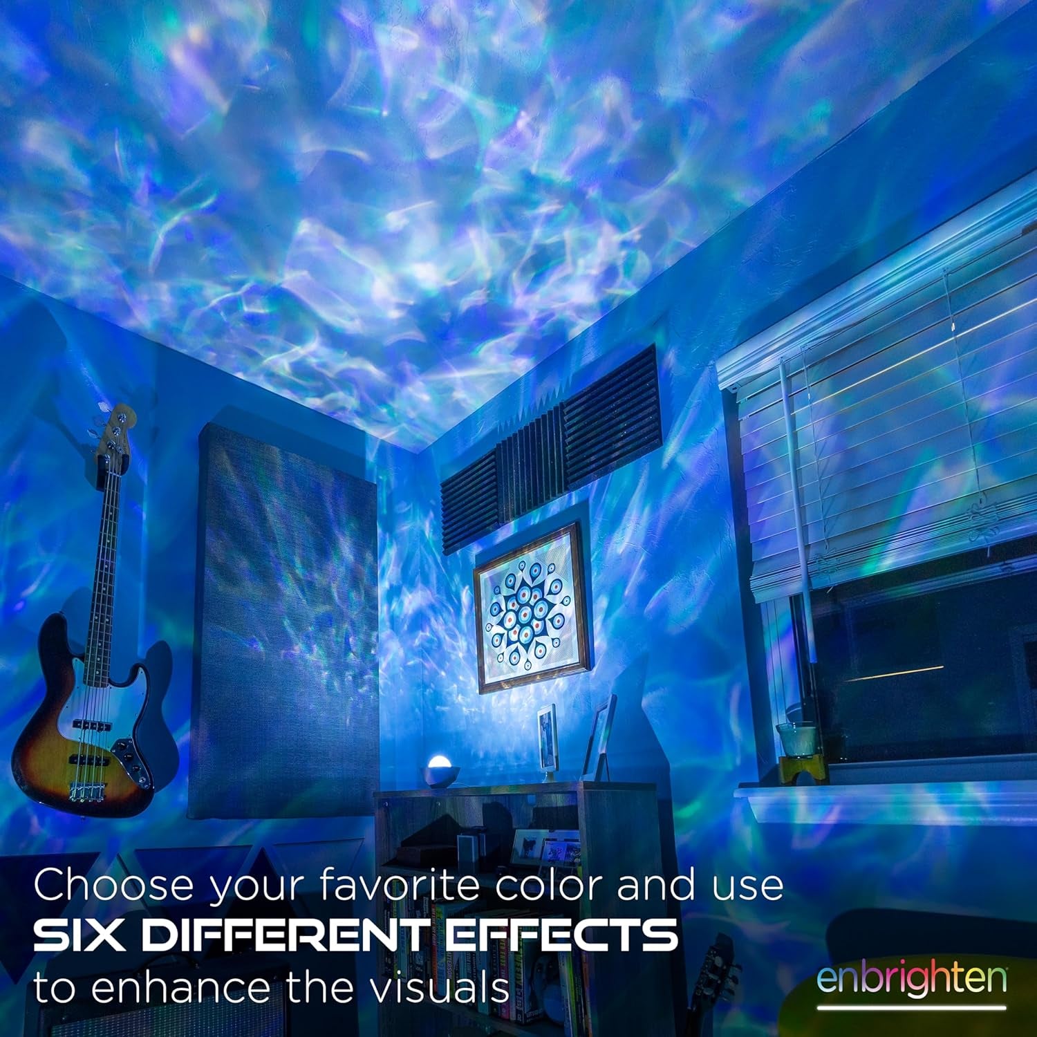 Aurora Wave LED Nebula Projector creating colorful galaxy effects on a ceiling.