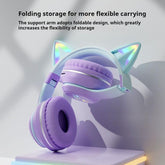 Cat Ear Bluetooth Headphones – LED Foldable Over-Ear with flexible storage and stylish design.