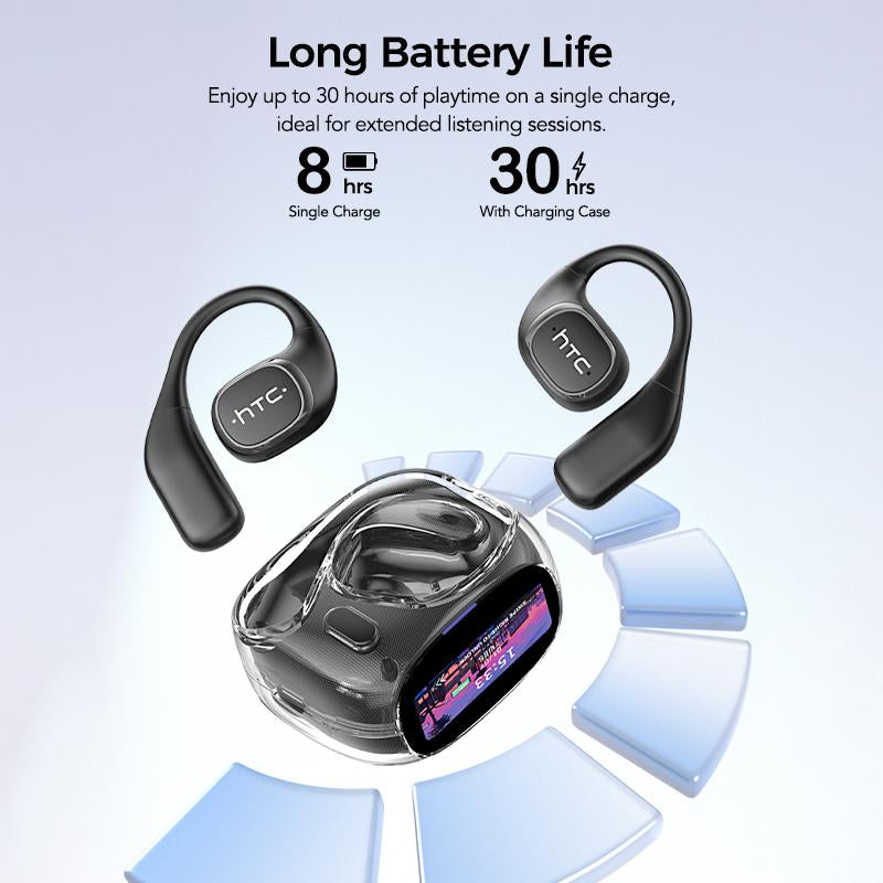 HTC NE11 Open Ear Wireless Earbuds, OWS Touchscreen Bluetooth Wireless Headphones, Bluetooth 6.0 Earphones, Long Battery Life Earbuds IPX5 Waterproof Sports Headphones with Long Endurance, Audio Wireless Earbuds for Music & Phone Calls