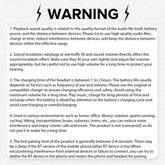 Warning about playback quality, charging, and usage conditions for Full Color Display Wireless Earbuds.