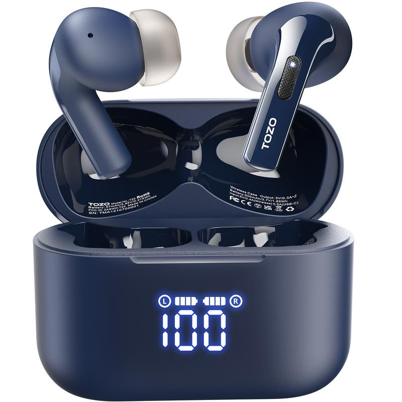 TOZO T20 Wireless Earbuds Bluetooth Headphones 48.5 Hrs Playtime with LED Digital Display Audio Earphones Noise Electronic Headset Charging Chargeable Mini Headphones In-Ear Earphone Fathersdaygift