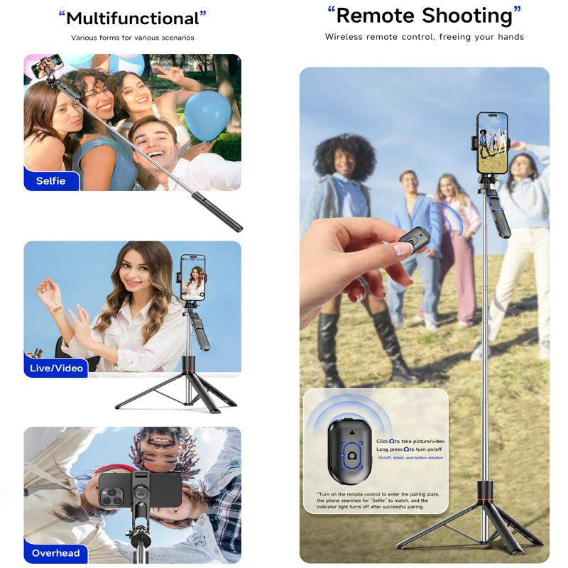 67" Phone Tripod Selfie Stick with Remote,Portable Extendable Aluminum Selfie Stick Phone Stand Compatible with Cell Phone/Camera/Ring Light/Dji/Gopro