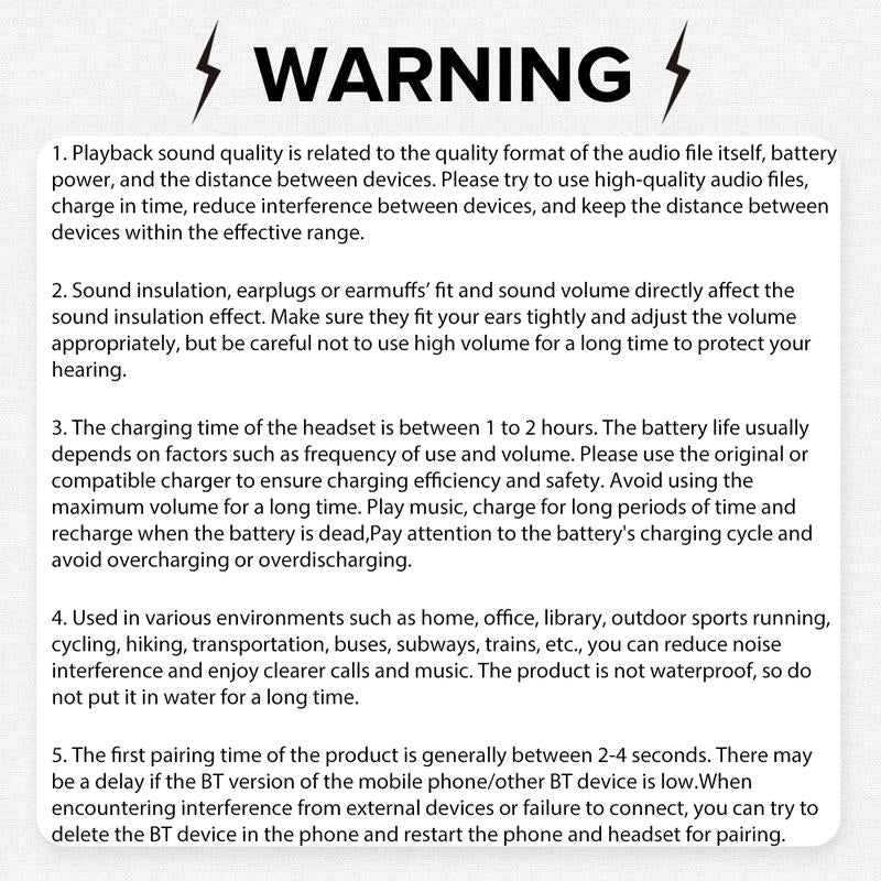 Warning about playback sound quality and charging for open ear wireless earbuds.