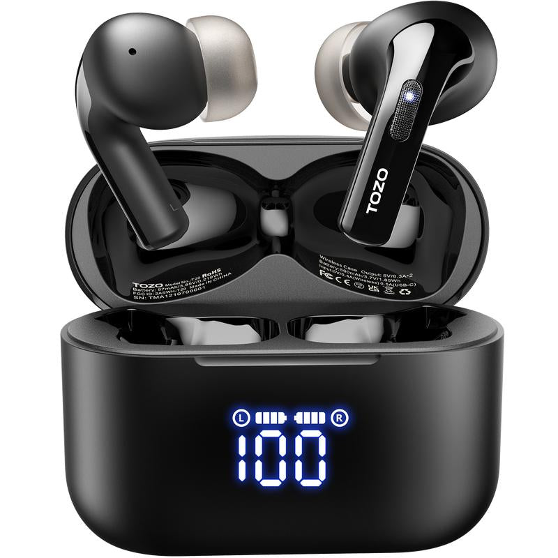 TOZO T20 Wireless Earbuds Bluetooth Headphones 48.5 Hrs Playtime with LED Digital Display Audio Earphones Noise Electronic Headset Charging Chargeable Mini Headphones In-Ear Earphone Fathersdaygift