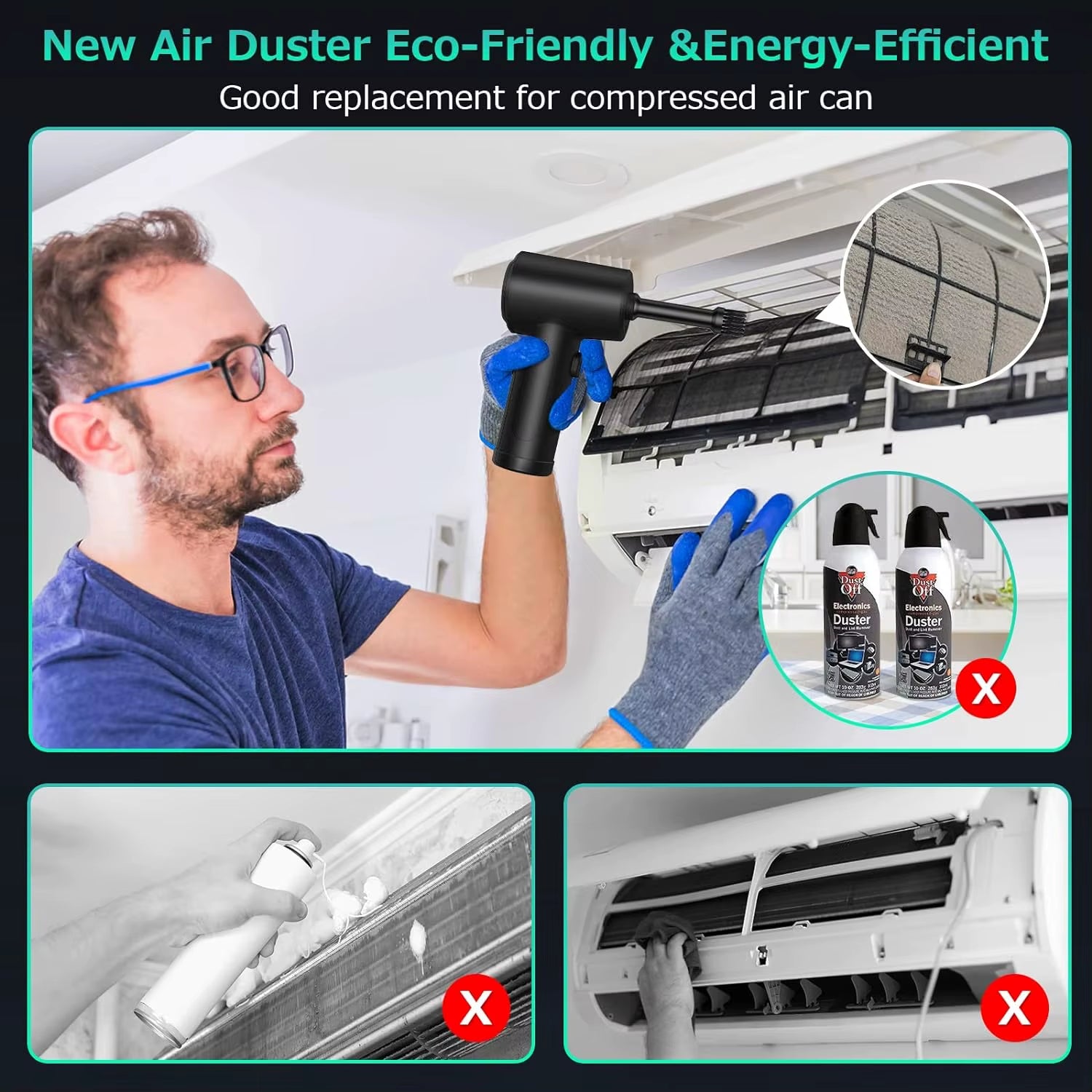 Compressed Air Dust Collector Electric Rechargeable Instead of Compressed Air Tanks Clean Computer Keyboard Camera Car Dust Port