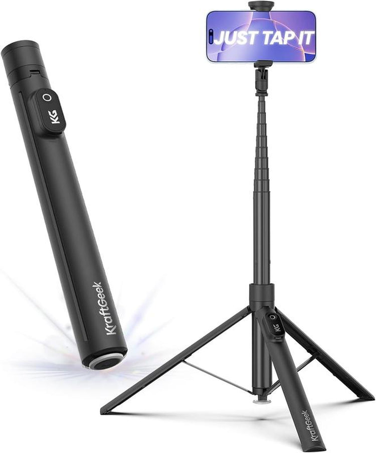 Kraftgeek Automatic Tripod for Iphone, 66" Phone Tripod Selfie Stick for Cell Phone, Tripod Stand with Remote for Video Recording