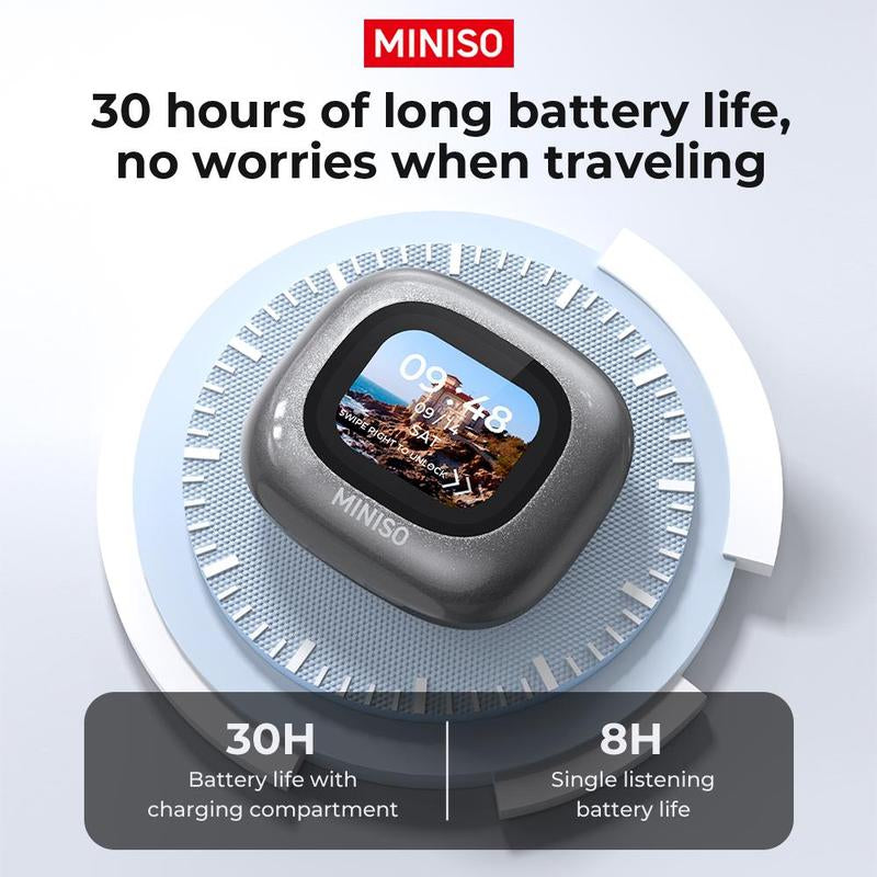 MINISO Earbuds, Wireless Earphones, Open Ear Design Wireless Headphones, BT5.4 Full Color Display Touch Screen IPX5 Waterproof Headset, Audio