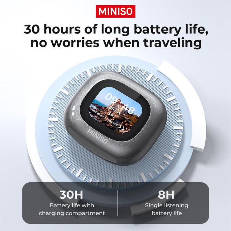 MINISO Earbuds, Wireless Earphones, Open Ear Design Wireless Headphones, BT5.4 Full Color Display Touch Screen IPX5 Waterproof Headset, Audio