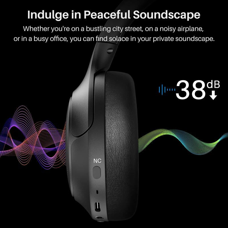 TOZO HT2 Hybrid Active Noise Cancelling Over‑Ear Headphones – 60 h Playtime, Hi‑Res, Bluetooth 5.3