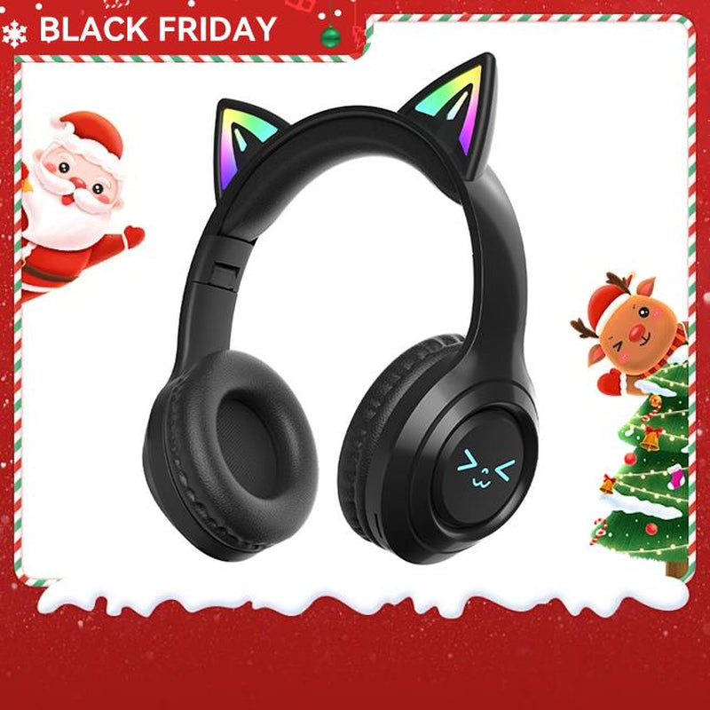 Cat Ear Bluetooth Headphones – LED Foldable Over-Ear with colorful cat ears design.