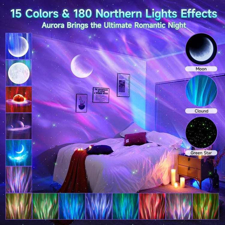 Star Projector Northern Lights Projector, 15 Colors Moon Light Star Projector Galaxy Light,15 Music& Galaxy Projector Aurora Light Projector,Remote Star Lights for Ceiling Projector