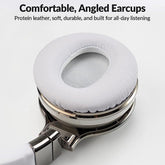 Close-up of E7 PRO ear cups showing leather padding