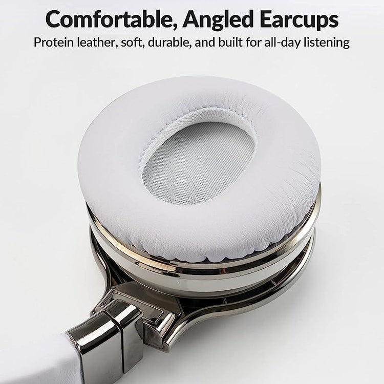 Close-up of E7 PRO ear cups showing leather padding