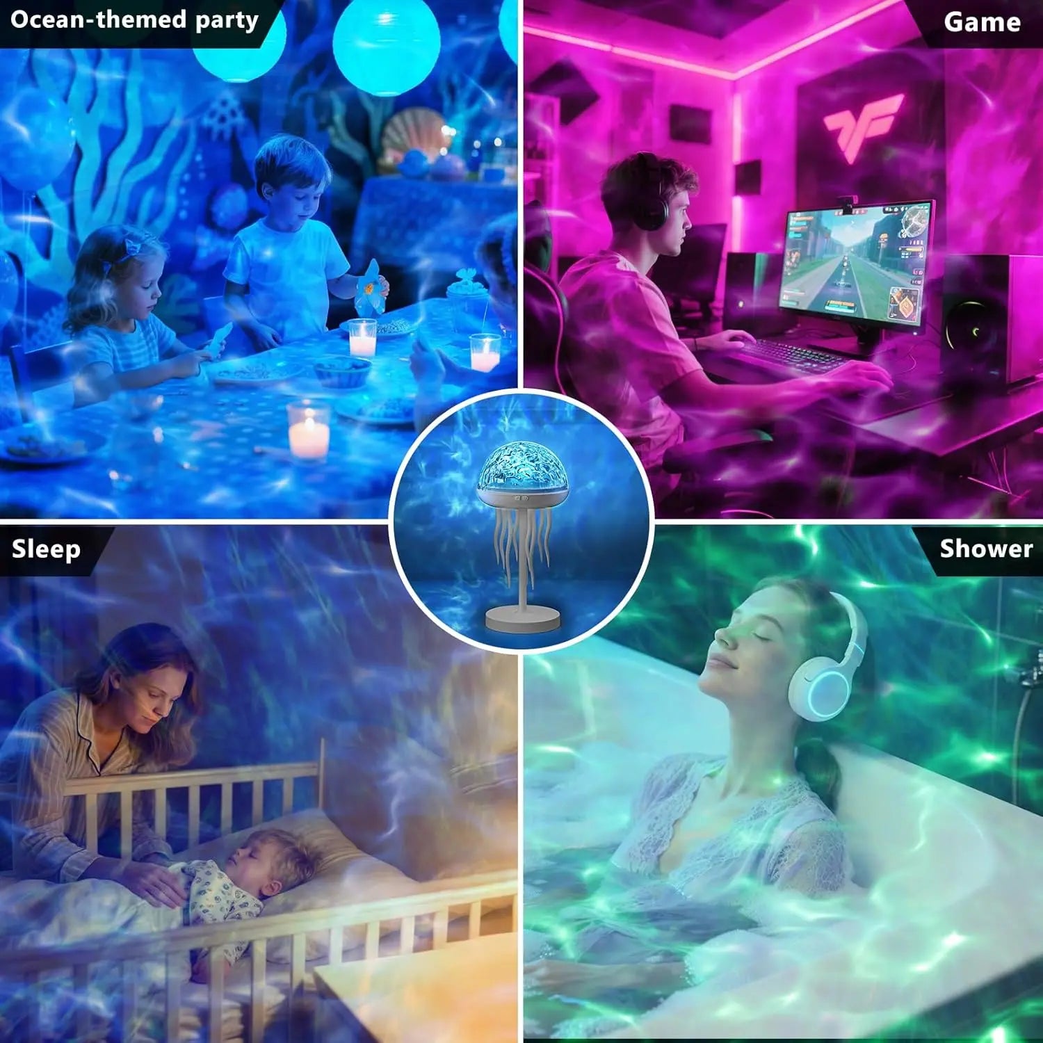 Jellyfish Projector Lamp，7-Color Ocean Wave Projector Light, Light Dimmable , Cute Room Decor，Romantic Gift for Family and Friend, Aurora Projector Lamp