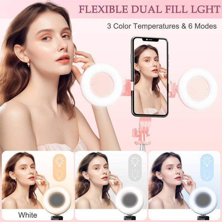 6-In-1 Selfie Tripod W/Dual Fill Lights & Wireless Remote | Portable Adjustable Phone Stand | Detachable 360° Compact Travel Tripod