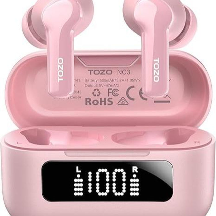 TOZO NC3 Hybrid ANC Earbuds, 6 Mics ENC Clear Call, 55H Long Playtime, 32 Preset Eqs via APP, Bluetooth 5.3 Headset, IPX8 Waterproof, In-Ear Headphones with LED Display Audio Electronic Noisecancellingheadphones Black