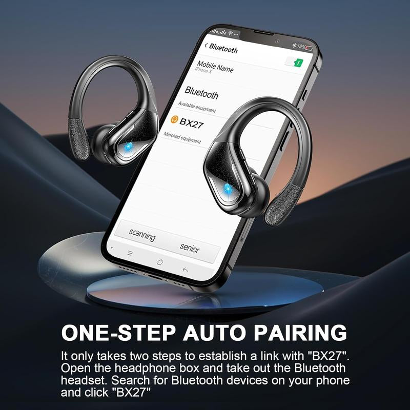 Ark Ecart Wireless Earbud, Bluetooth 5.3 Headphones Pure Bass Sound with Earhooks, 75H Battery Over-Ear Headphones, Audio Earphones Headset