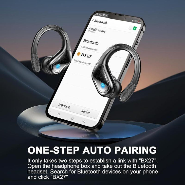 Ark Ecart Wireless Earbud, Bluetooth 5.3 Headphones Pure Bass Sound with Earhooks, 75H Battery Over-Ear Headphones, Audio Earphones Headset