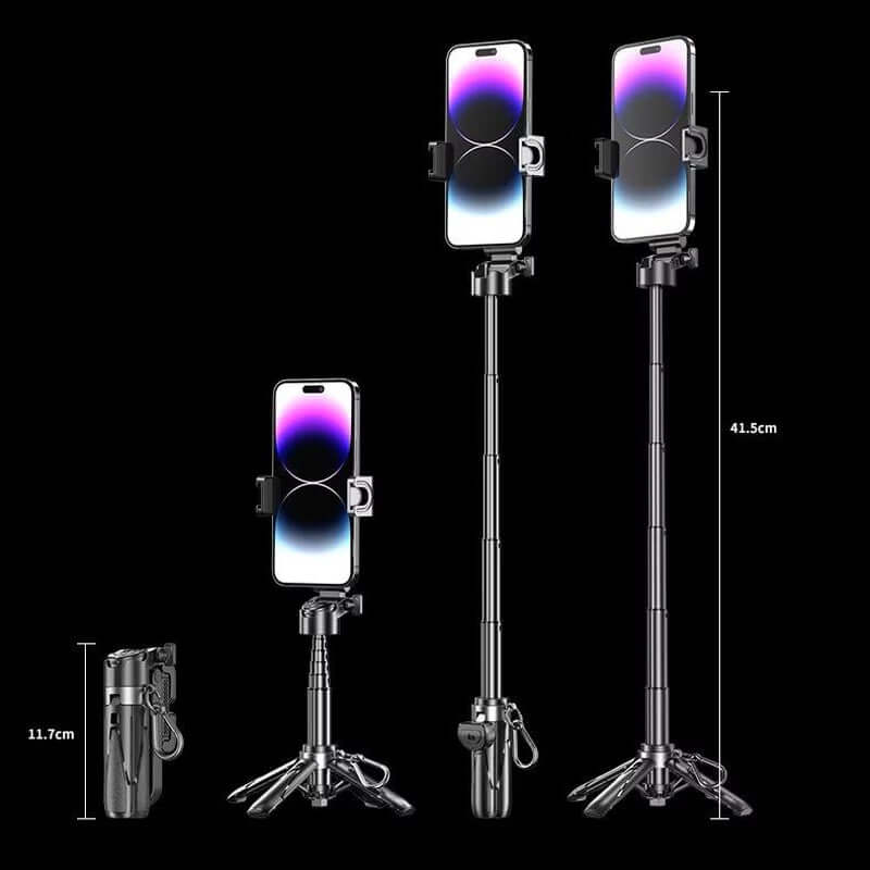 Mini Pocket Selfie Stick Tripod, Extendable Grip Phone Tripod with Detachable Remote, Portable Tripod for Video Recording/Vlogging/Selfie in Black