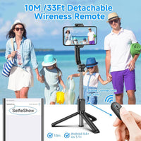 40'' Extendable Selfie Stick Tripod with Wireless Remote Tripod Stand, Portable, Lightweight, Compatible with Iphone 15 14 13 12 Pro Xs Max X 8Plus, Samsung Smartphone and More