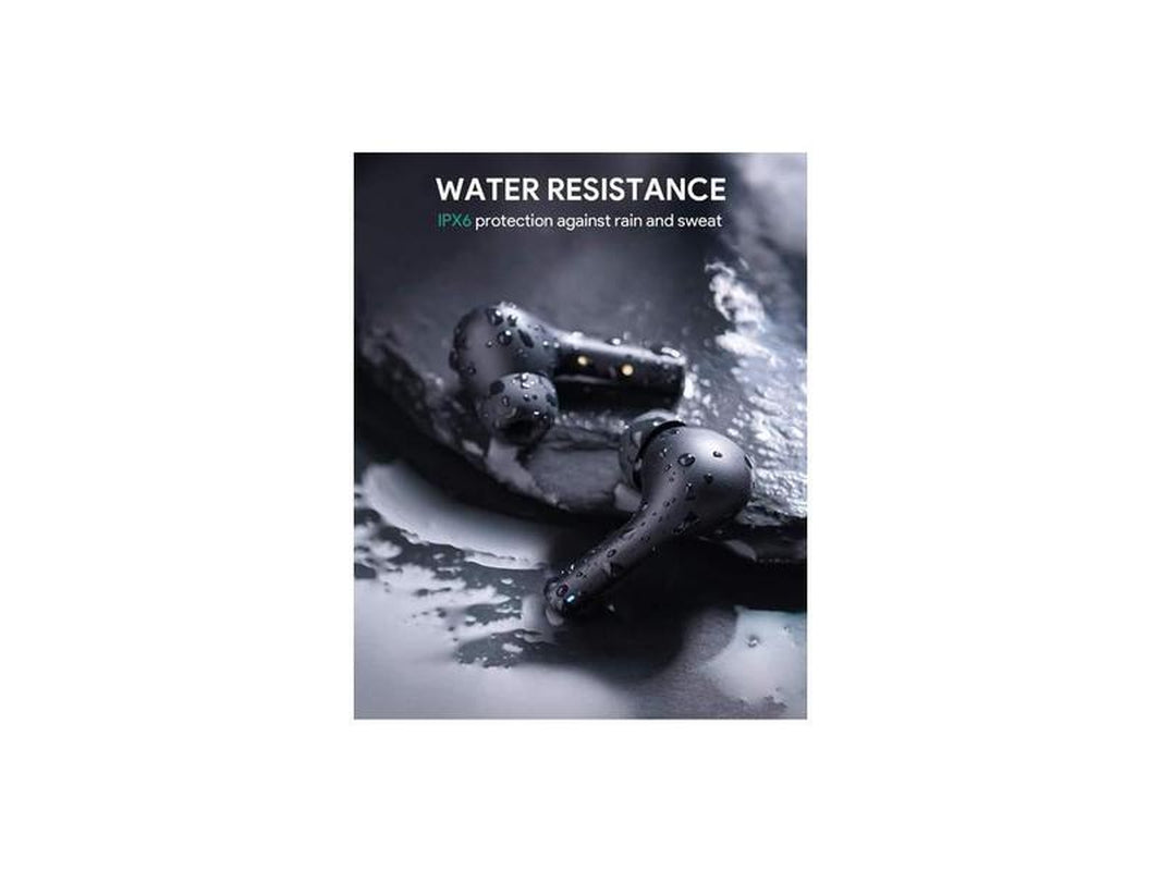 Aukey EP-T21P Wireless Earbuds showcasing water resistance with IPX6 protection against rain and sweat.