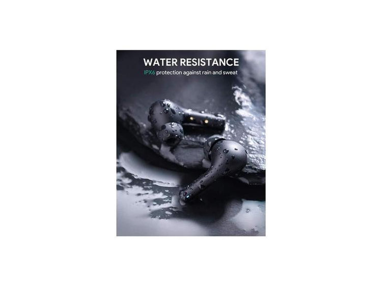 Aukey EP-T21P Wireless Earbuds showcasing water resistance with IPX6 protection against rain and sweat.