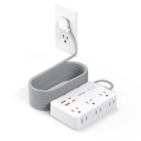 10Ft Flat Plug Extender, 6 Outlets + 4 USB (2 USB-C), Wall Mount. Perfect for Office, Travel & Dorm, Compact & Powerful