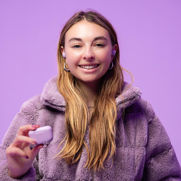 JLab GO Pop Plus earbuds in charging case with long battery