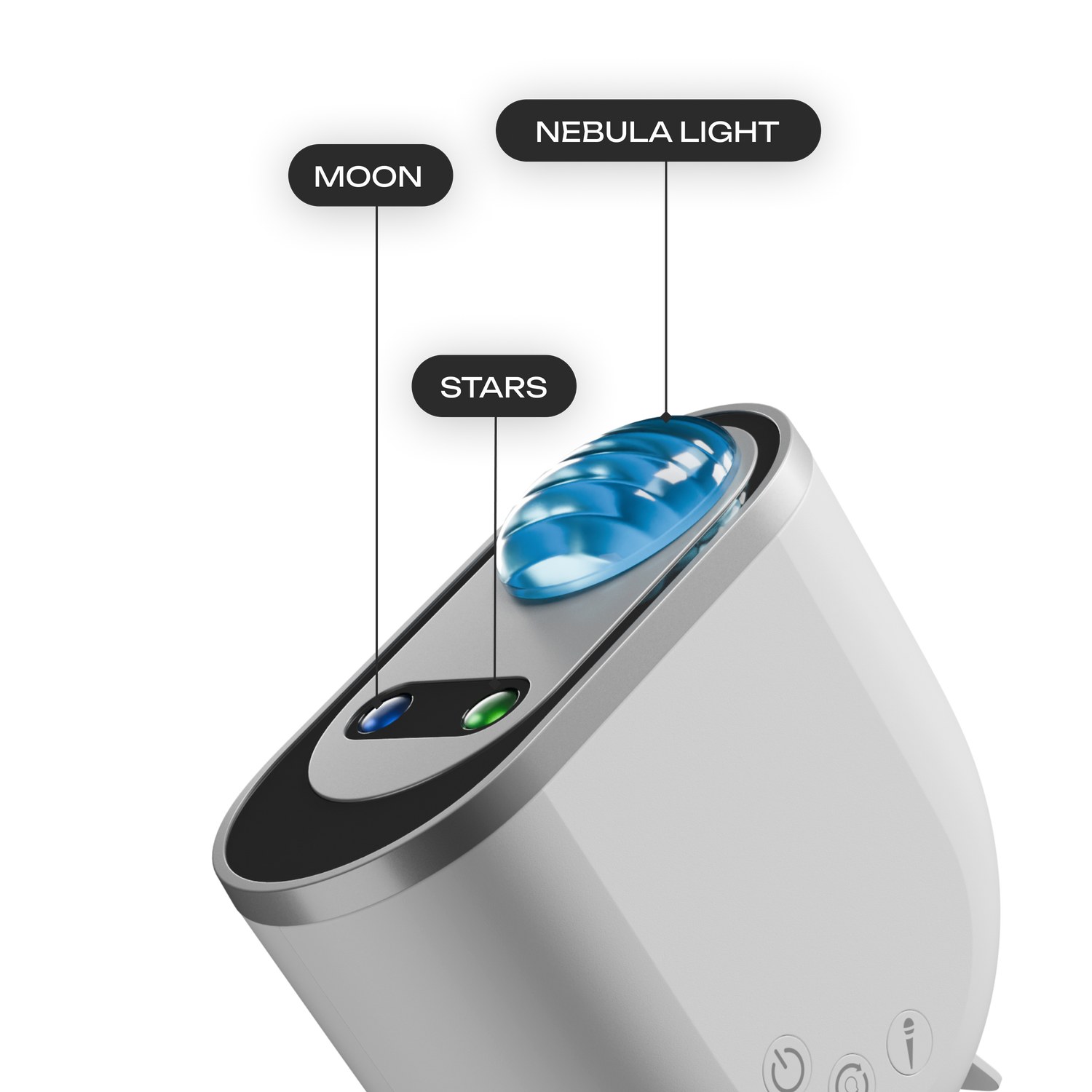 Aurora Northern Lights Projector showing controls for moon, stars, and nebula light effects.