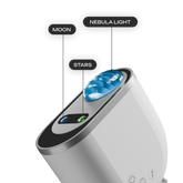 Aurora Northern Lights Projector showing controls for moon, stars, and nebula light effects.