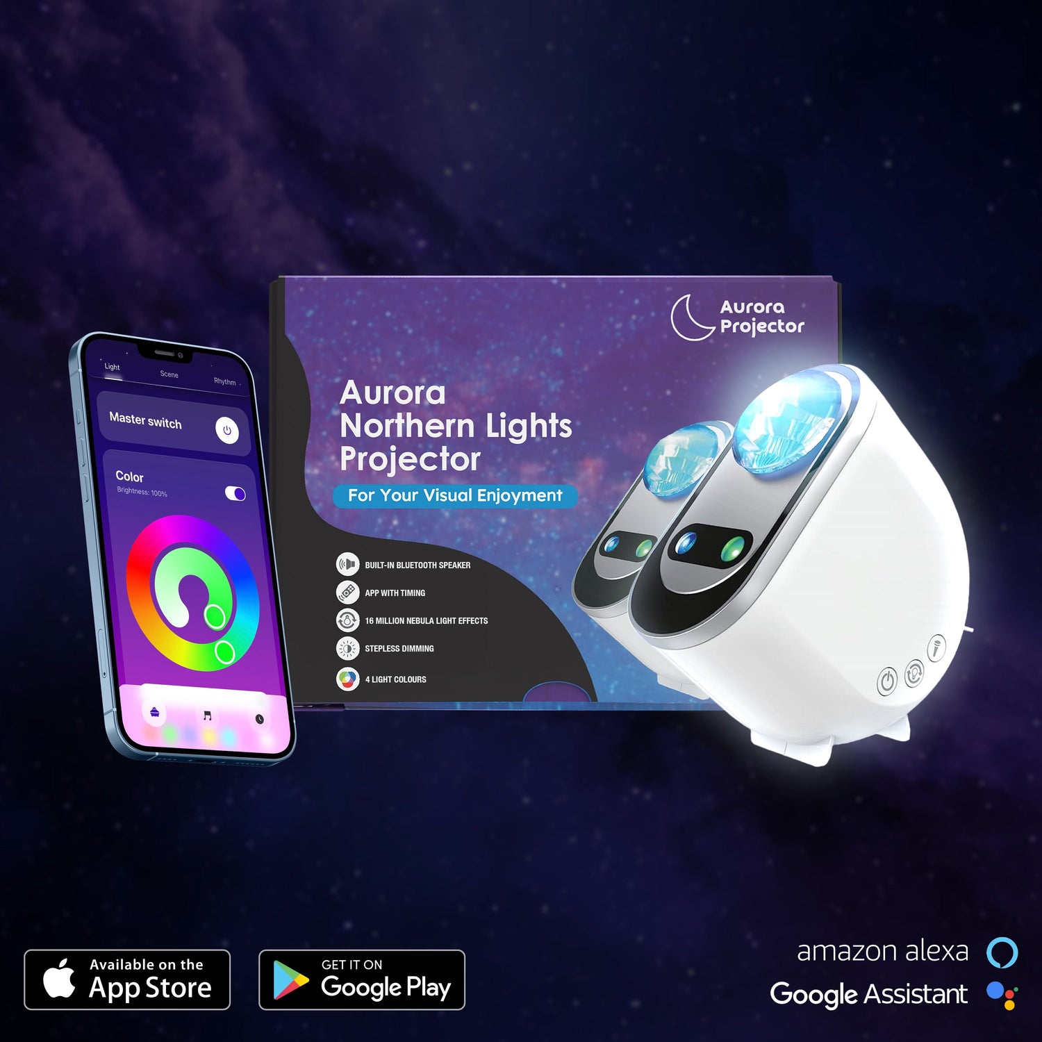Aurora Northern Lights Projector with smartphone app feature for visual enjoyment.