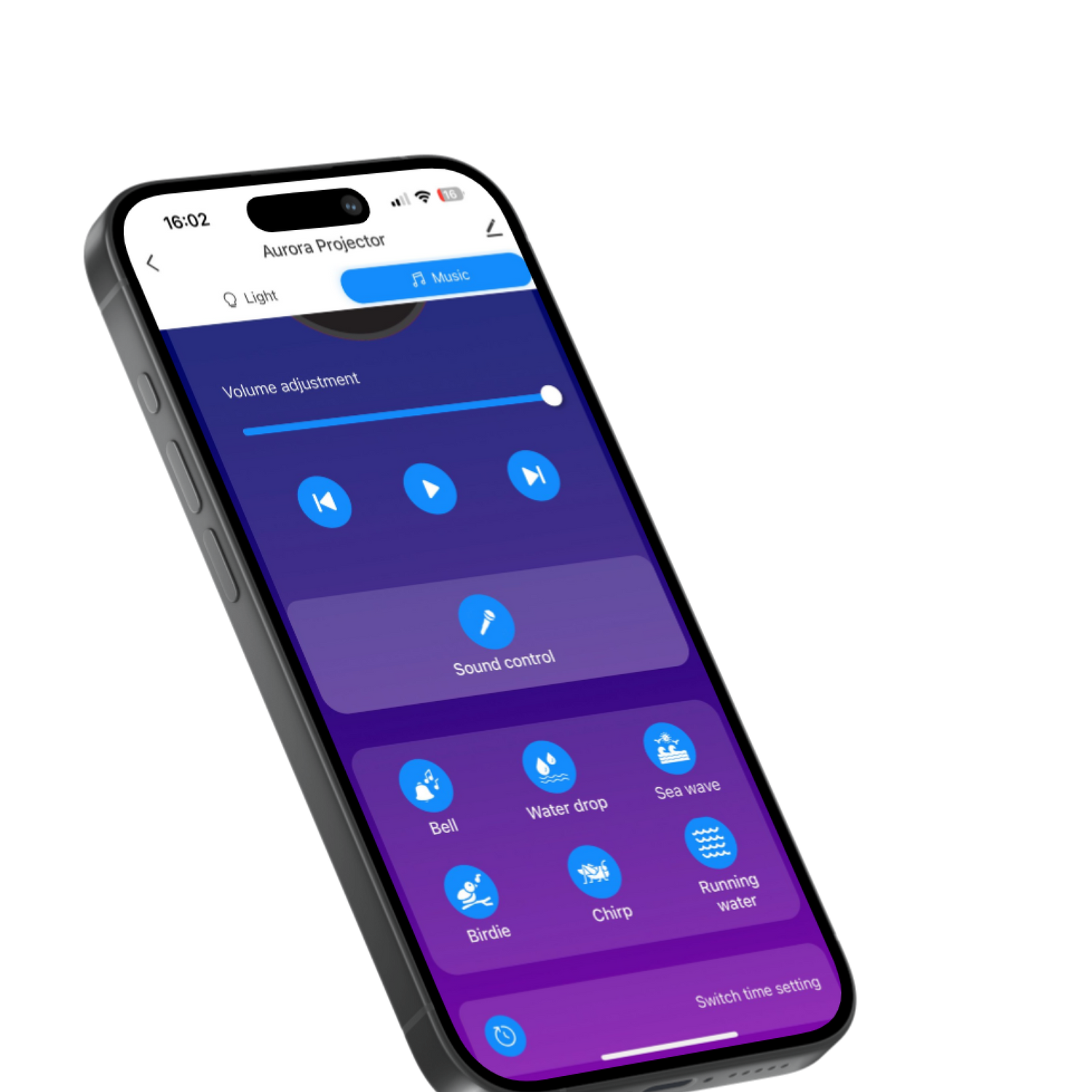 Aurora Northern Lights Projector Bluetooth speaker control interface on smartphone