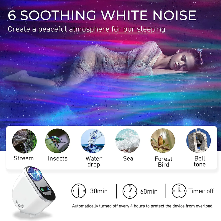 Aurora Northern Lights Projector – Bluetooth Galaxy Light with soothing sounds for creating a peaceful atmosphere.