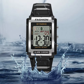 Retro Digital Sports Watch with large LCD display and waterproof features, ideal for fitness and adventure.