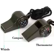 Multifunction 3-in-1/4-in-1 Survival Tool – Whistle, Compass & Carabiner for Camping, Hiking & Outdoors